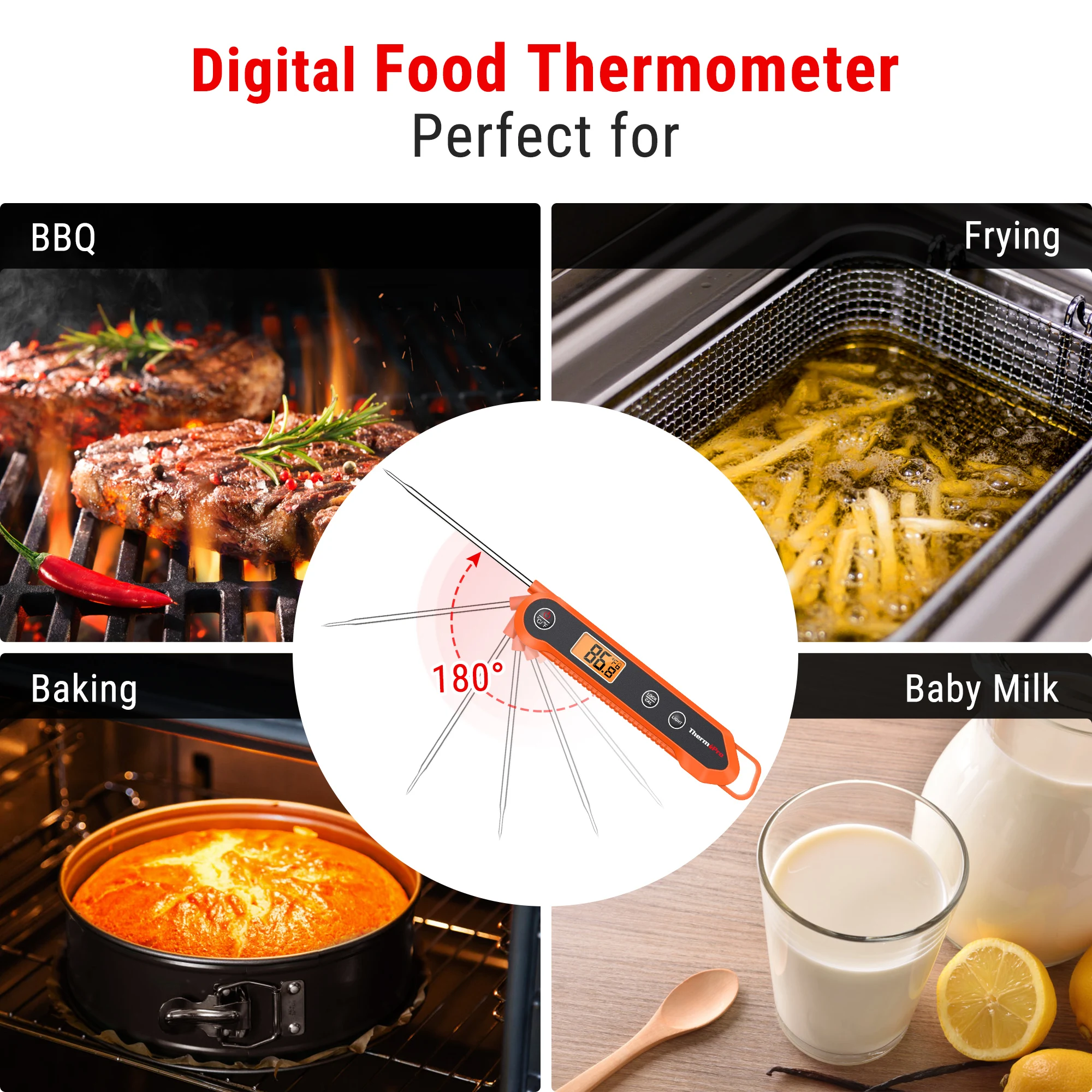 ThermoPro TP03H 방수 디지털 백라이트 접이식 바베큐 주방 요리 인스턴트 고기 온도계