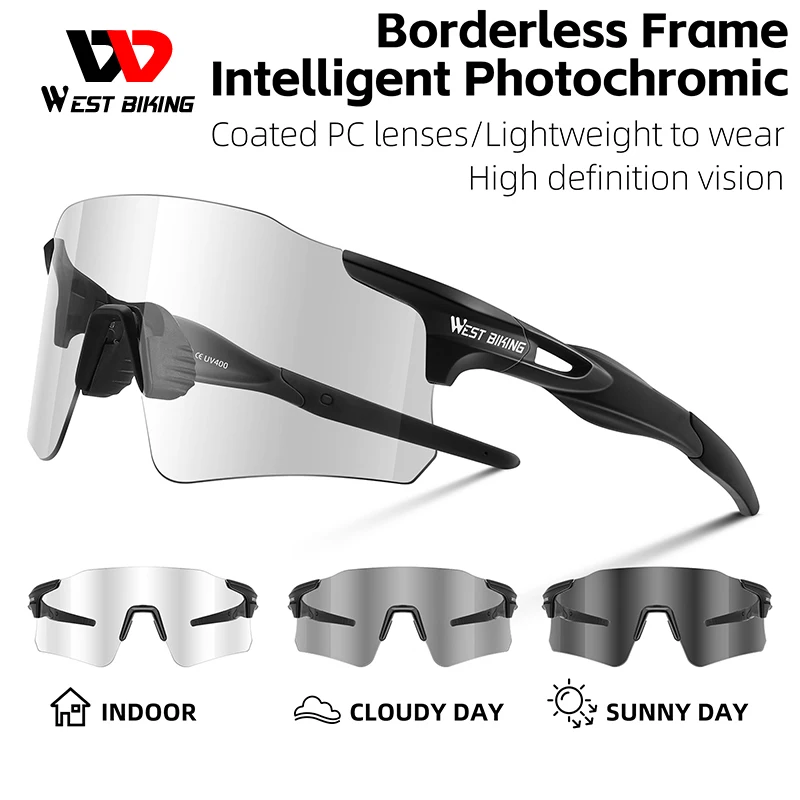 

WEST BIKING Photochromic Cycling Glasses UV400 Sports Sunglasses Men MTB Road Cycling Eyewear Protection Fishing Driving Goggles