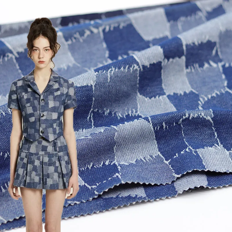 

Комбинированная клетчатая моющаяся жаккардовая джинсовая ткань для весны и осени одежда дизайнерская ручная работа сделай сам материал для шитья измерительная ткань