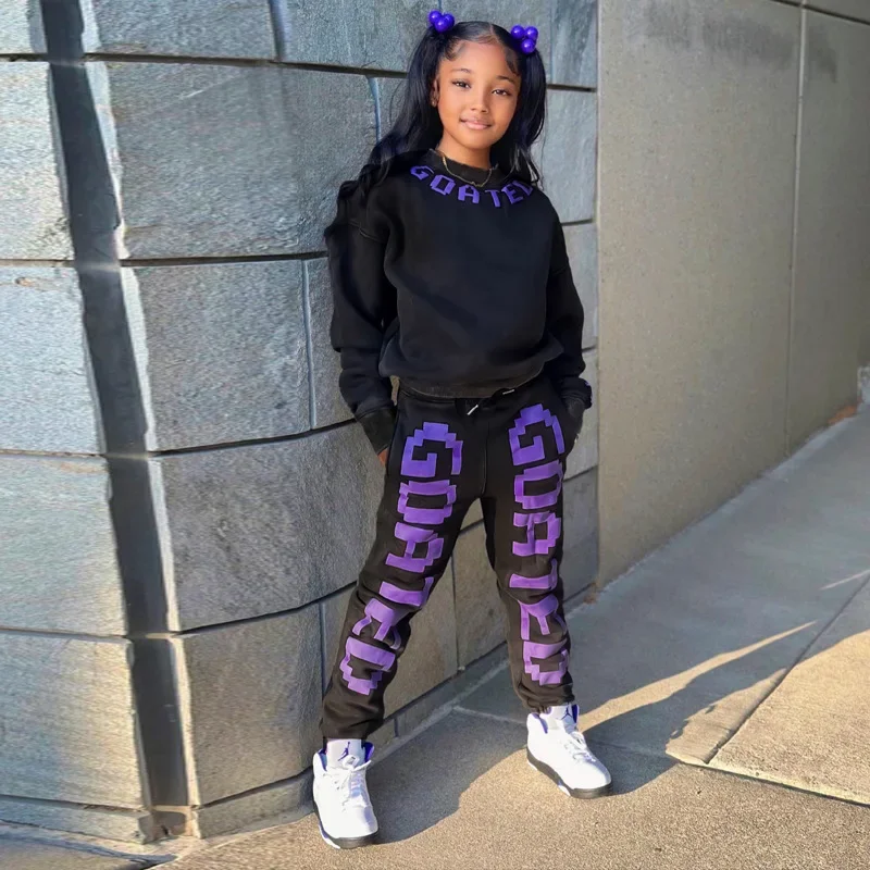 New 2024 Spring Autumnn Kids Sports Suit Boys Girls Letter Long Sleeve Sweatshirt Tops + Pants Children's Casual Clothing Sets