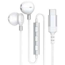HiFi 9D Surround Sound Wired Headphones with Wire Control, Type C & 3.5mm Music Earbuds (White Type - C)