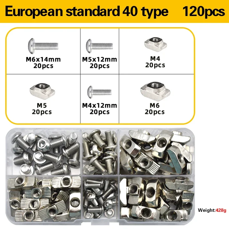 M3 M4 M5 M6 3030 4040 T Slot Nut and Hex Bolt Set Hammer Head T Nuts With Screws Assortment Kit For Series Aluminum Profile