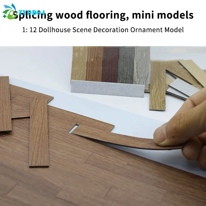 ● 10PCS 1:12 스케일 인형의 집 가구 바닥 보드 타일 Pvc 자체 접착 나무 바닥재 미니어처 홈 장식