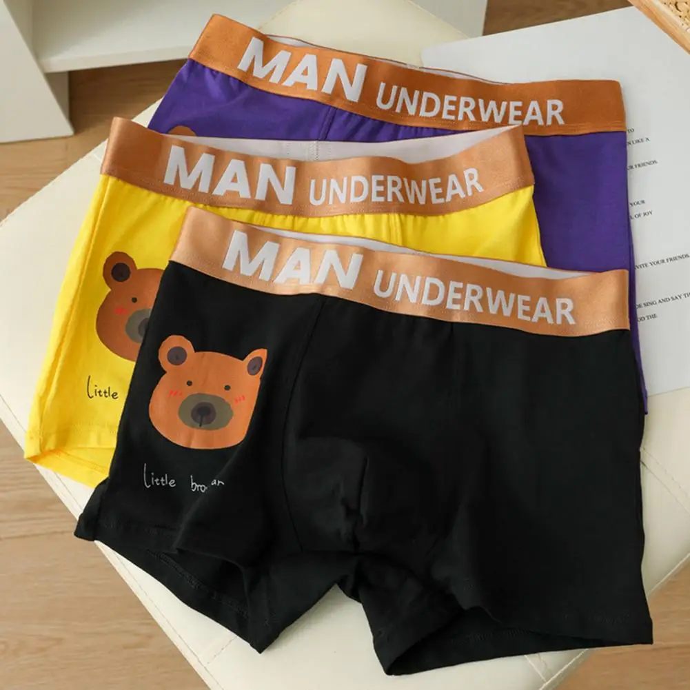 

Нижнее белье мужское с принтом медведя из мультфильма, мягкие дышащие боксеры с U-образным выпуклым дизайном, быстрая сушка для комфорта