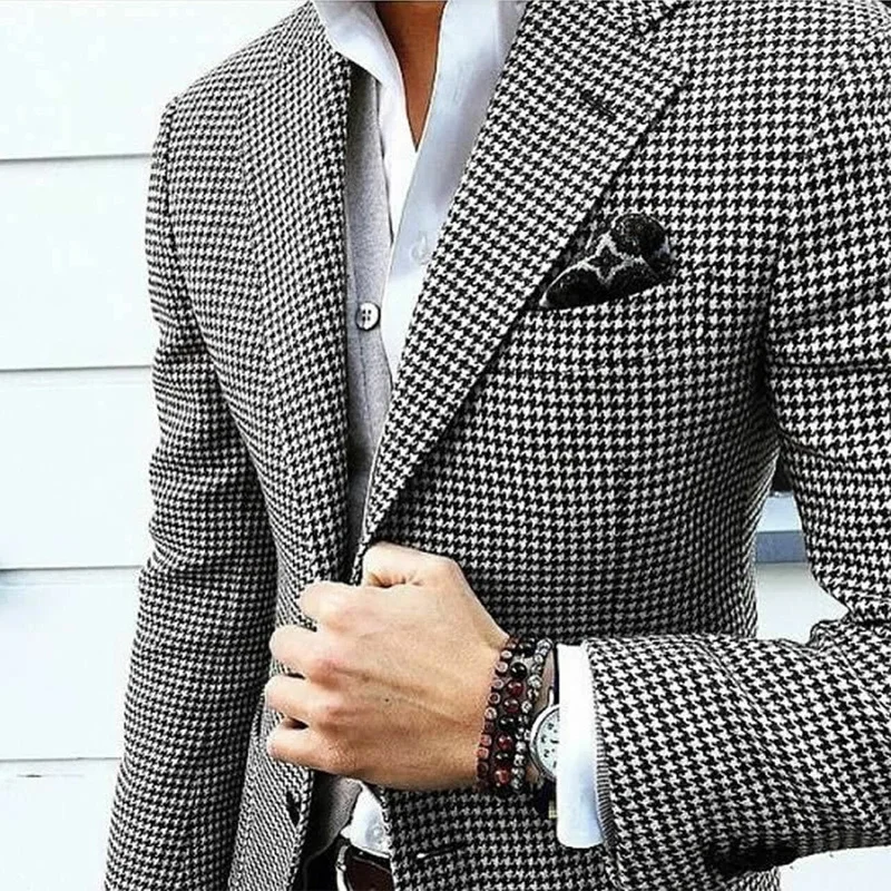 Slim Fit Men's Blazer Houndstooth Casual Italian Style Man Suit Jacket Notched Lapel 1 Pc Check Wedding Coat for Prom Party 2024 2