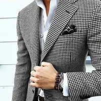 Slim Fit Men's Blazer Houndstooth Casual Italian Style Man Suit Jacket Notched Lapel 1 Pc Check Wedding Coat for Prom Party 2024 2