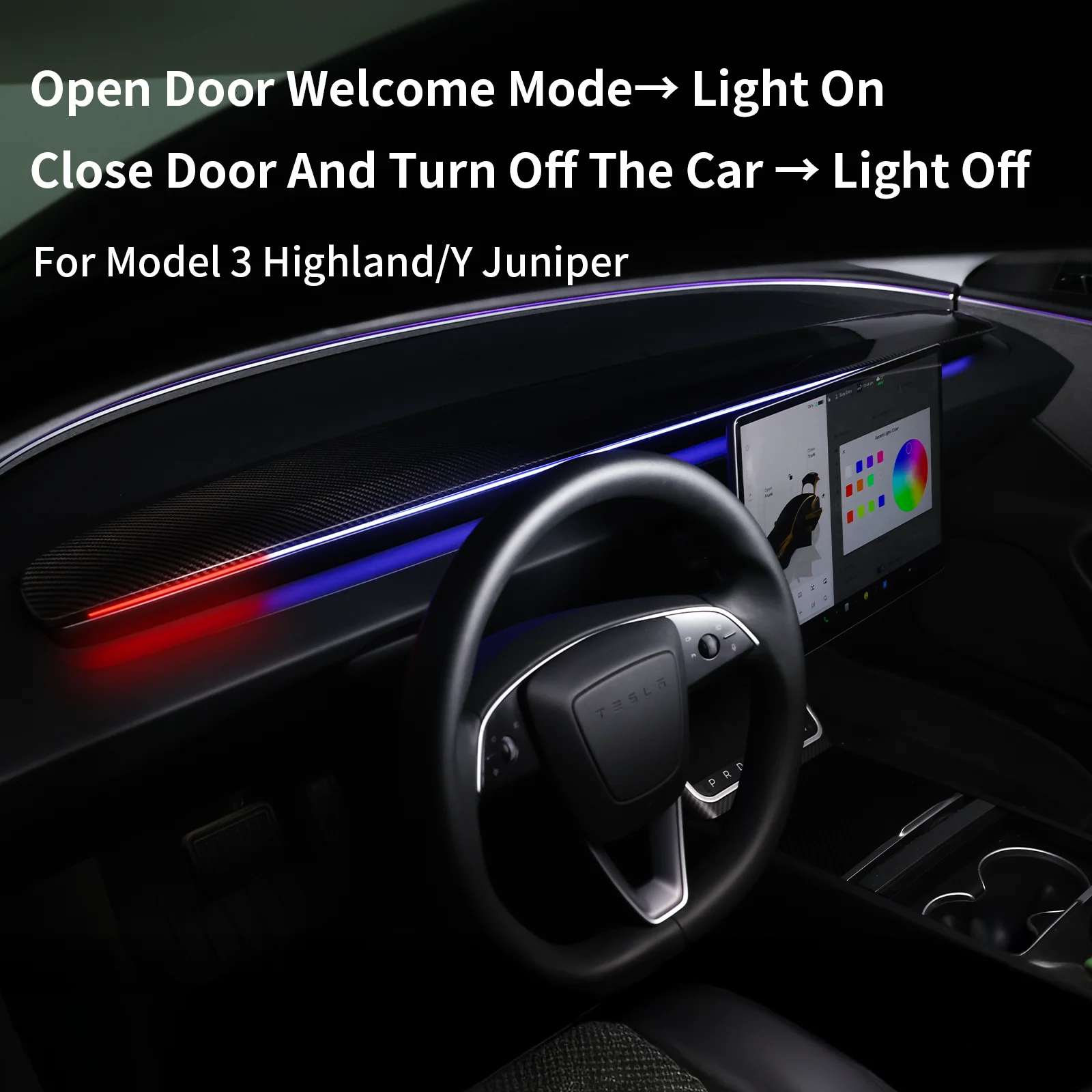 For Tesla Model Y Juniper & Model 3 Highland 2020-2025+ Smart Air Vent Ambient L