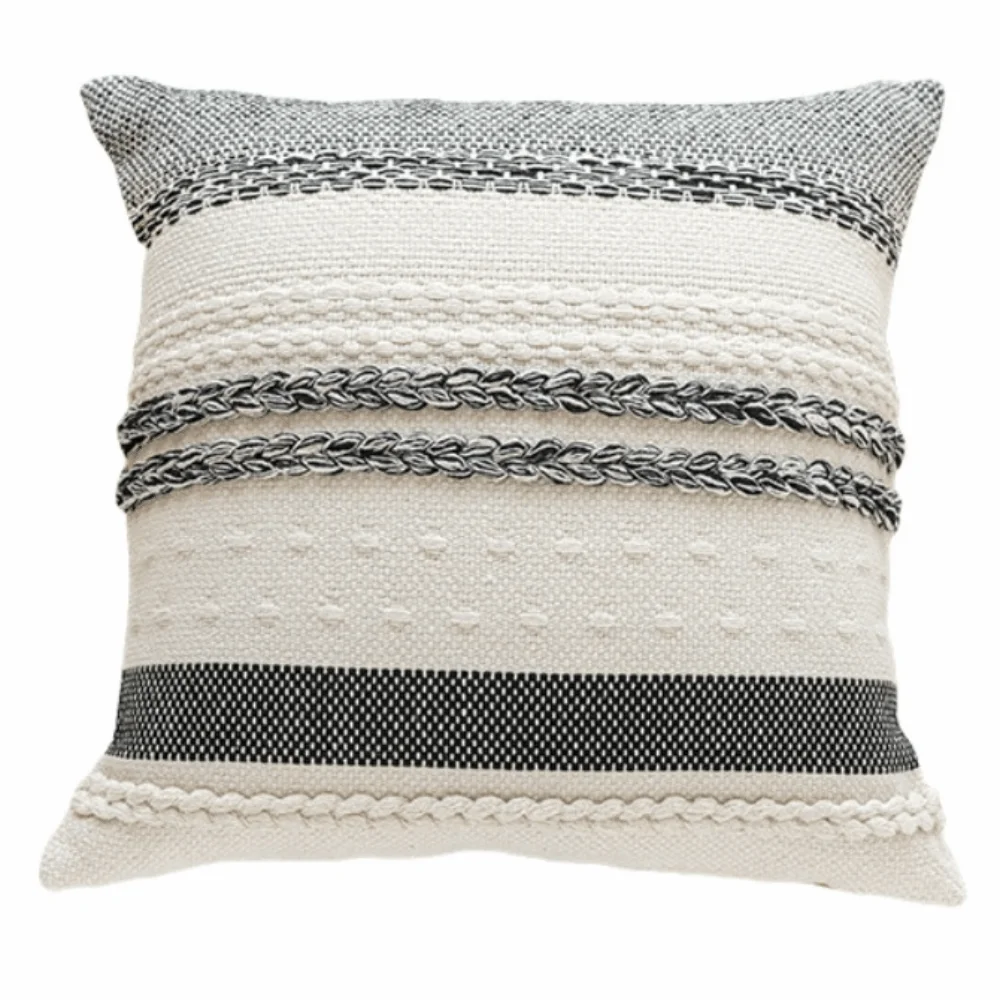 Boho Striped Textured Decorative Throw Pillow Covers - 18x18 Inch