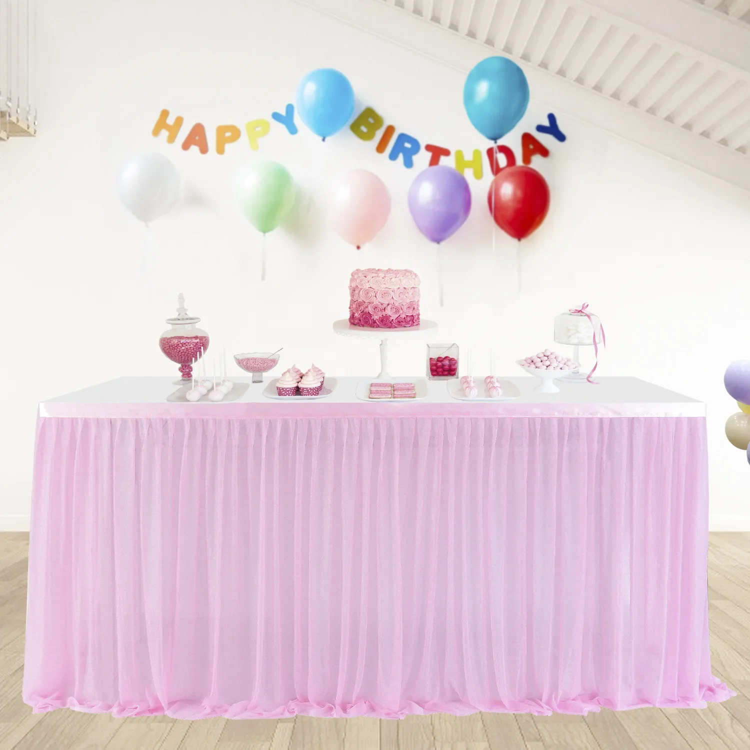 White Pink Tulle Table Skirts for Wedding Kids Birthday Party Tableware Tablecloth Table Skirts Tutu for Party 6/9/14 FT
