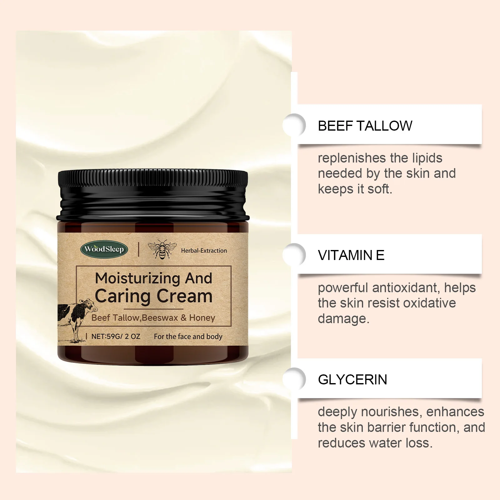 Beef Tallow Body Moisturizer Deep Nourishing Increase Brightening Oil Control Good Smell Improve Dull Skin Hydrating Cream 59g 2