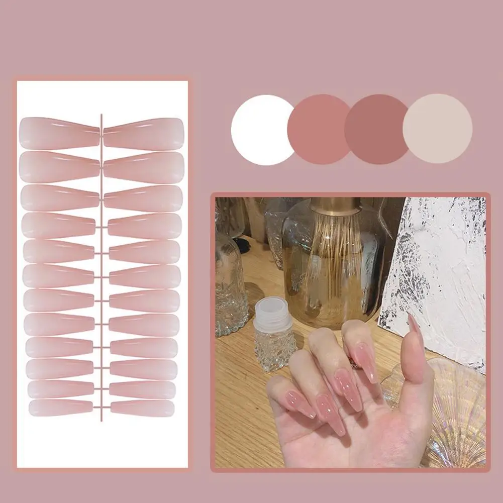 thumbnail image 3 of 24 piezas de pegatinas para uñas postizas trapezoidales de color sólido, brillantes y largas, con degradado francés, resistentes al agua, para presionar sobre las uñas DI, 3 of 6