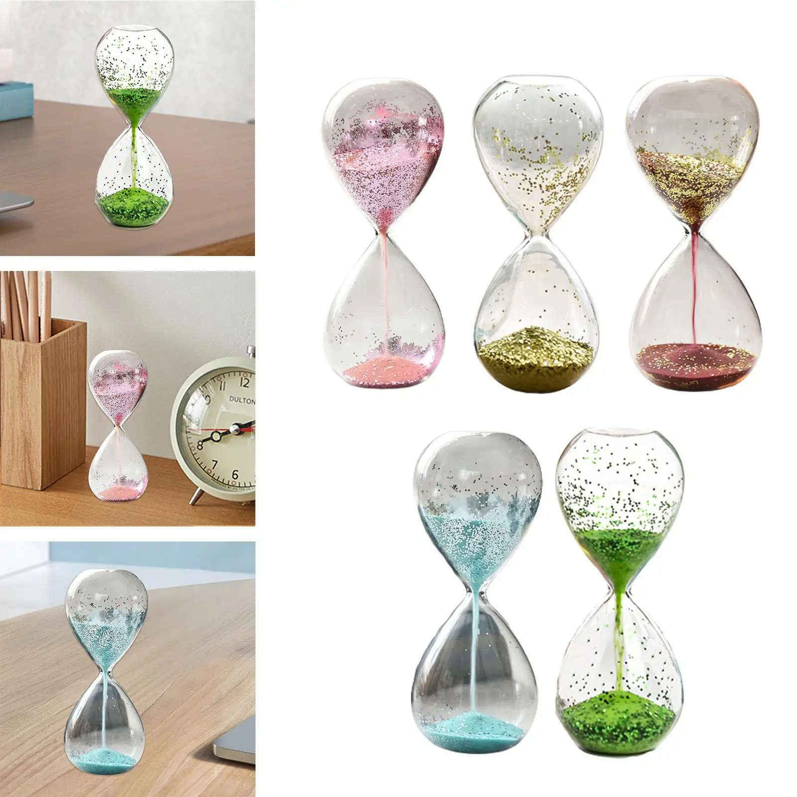 Hourglass Timer Decorative Entertainment Home Yoga Timer Glitter Glass Sand Clock for Holiday Gift Kids Children Office Faimly 3