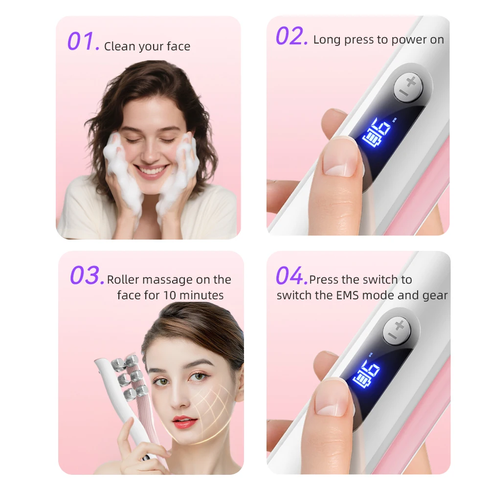 Elecrtic Facial Beauty Device 3 Gear Adjustable Roller Massager Face Slimming Double Tool Massager Home Beauty Wireless Use