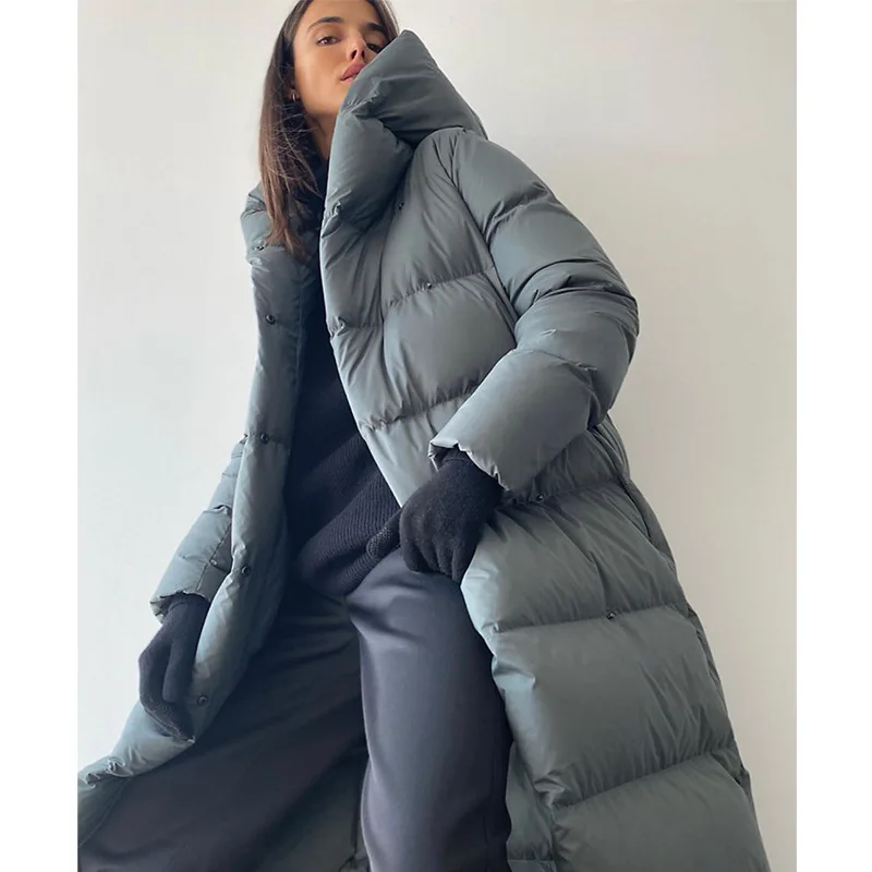 Down Jacket Women's Hooded Simple Version Cape 90 Goose Down Long Coat Thickened Cold Insulation Women