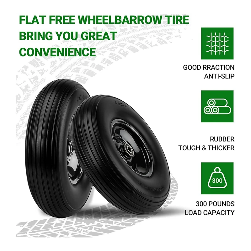 13Inch Wheelbarrow Tires 4.00-6 Flat Free Tire And Wheel, For Wheelbarrows Garden Wagon Cart Wheel