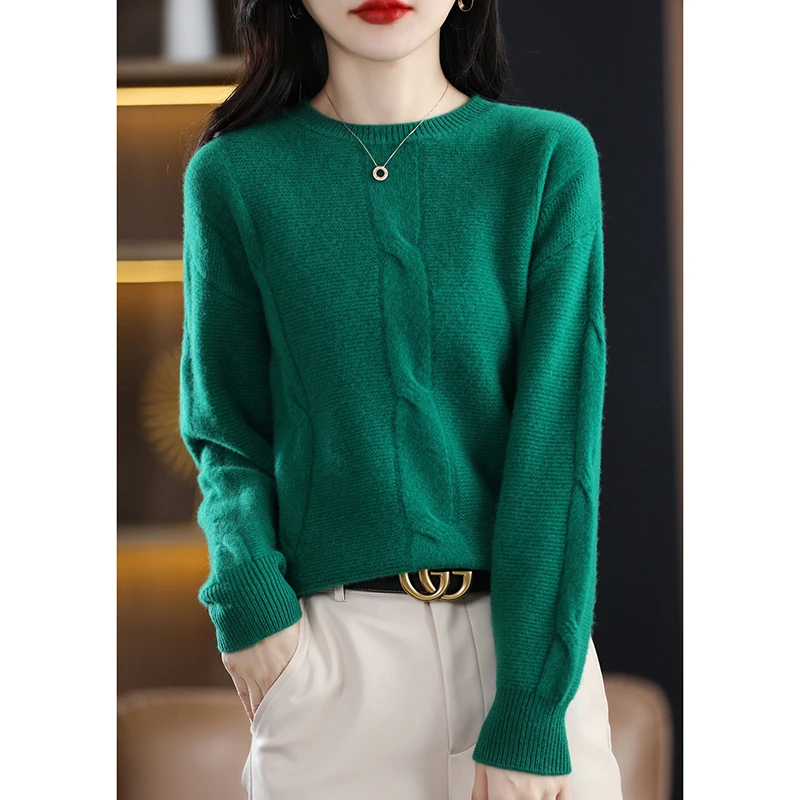 

100% pure wool sweater women's round neck pullover 2022 autumn and winter new loose solid color knitted fashion sweater women