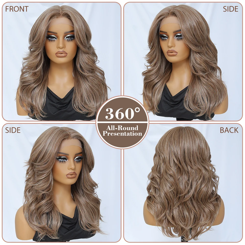 Synthetic Body Wave Lace Front Wig 18&ldquo; Lace T Part Wavy Layered Wigs for Women With Baby Hair Ombre Brown Blonde Cosplay Wig lace front wig