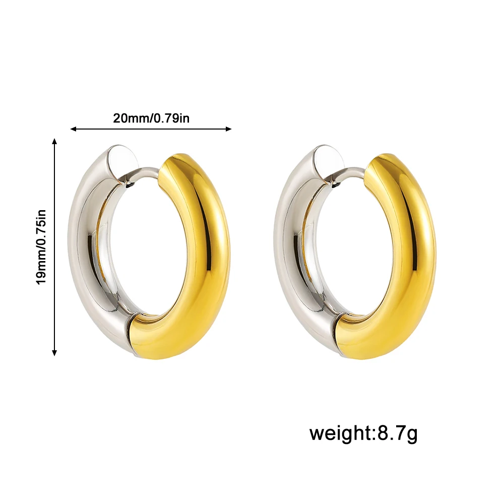Retro Hiphop Two-tone Glossy Circle Round Hoop Earrings for Women Personality Stainless Steel Huggie Ear Hoops Stylish Bijoux