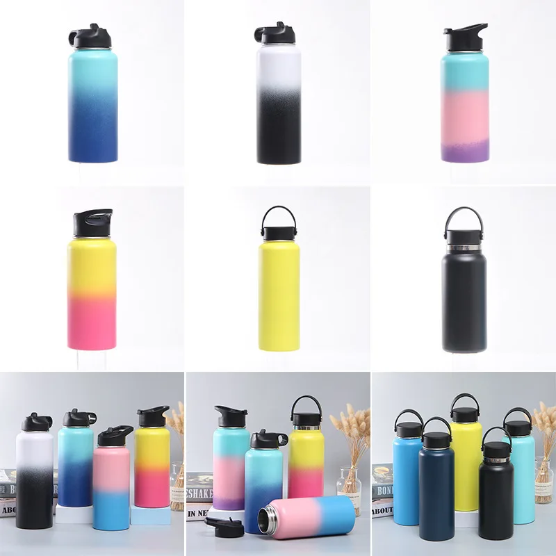 

32oz/40oz double-layer vacuum 304 stainless steel thermos cup, gradient spray space kettle, outdoor sports kettle with handle