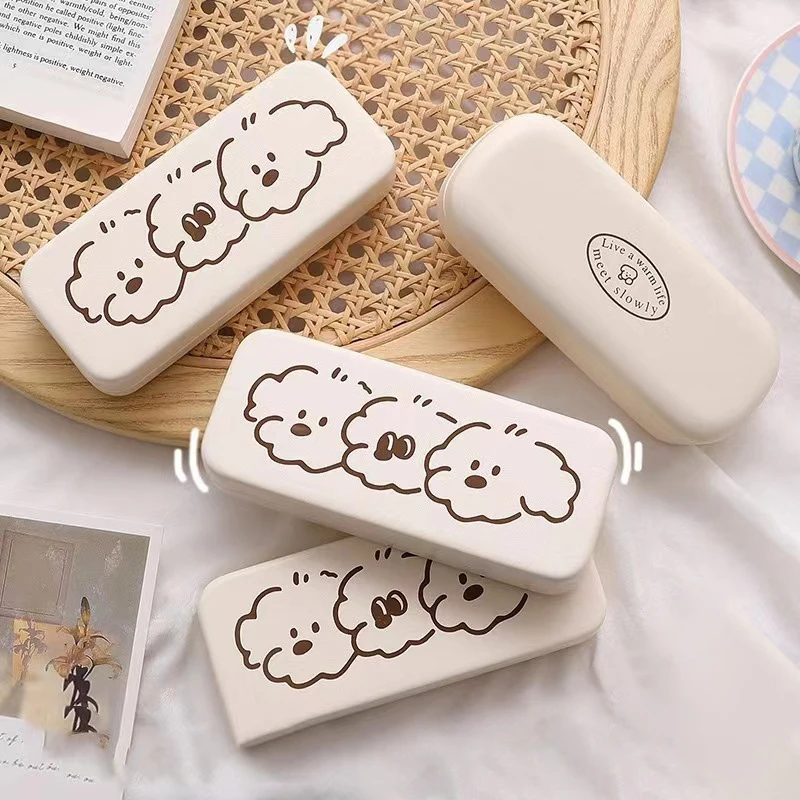 Small Ins Style Cream Color Three Glasses Frames Puppy Glasses Case High Value High-Grade Student Myopia Glasses