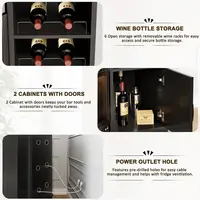 40 Black Oak Home Bar Cabinet with Mini Ridge, Wine Racks & Storage for Kitchen or Living Room 6