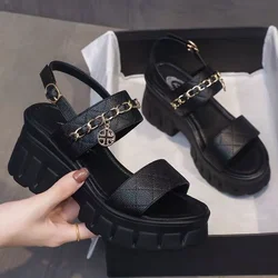 Maogu 2023 Summer Fashion Thick Soled Roman Casual Lady Buckle Anti-Slip Ladies Shoes Wedge Heels Chain Platform Sandals Women