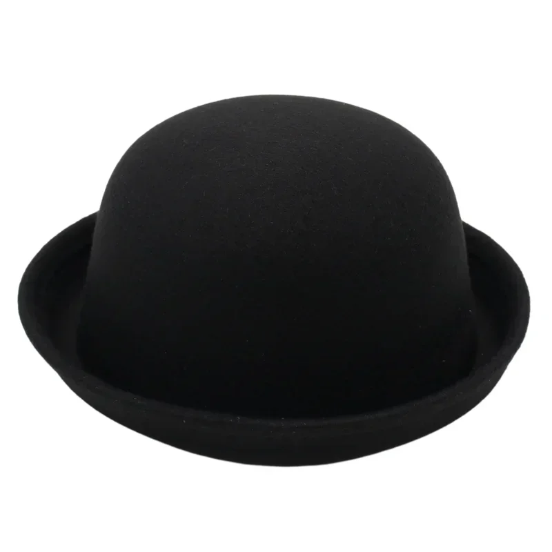 

Parent-child Solid Color Fedora Hat Jazz Dome Top Cap Casual Women Men Imitation Wool Round Bowler Hat Roll Up Brim Felt Hats