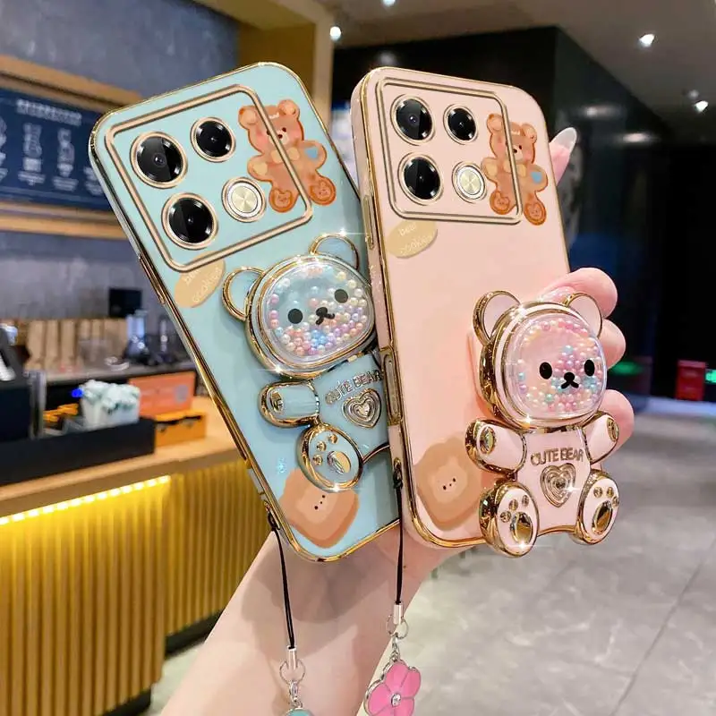 Clover Strap Lanyard with Cute Cookie Bear Plating - Stylish Phone Holder Case Cover