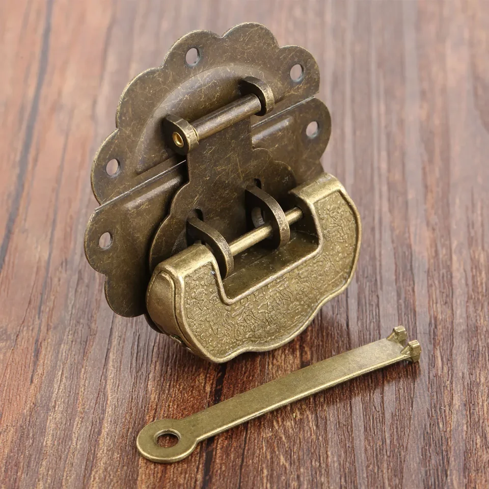 Yinpecly 4Pcs Vintage Chinese Style Lock Buckle Latches - Bronze Zinc Alloy, 1.1x0.91 Inch, For Jewelry Box, Wood Case, Decorative Clasp - View #7