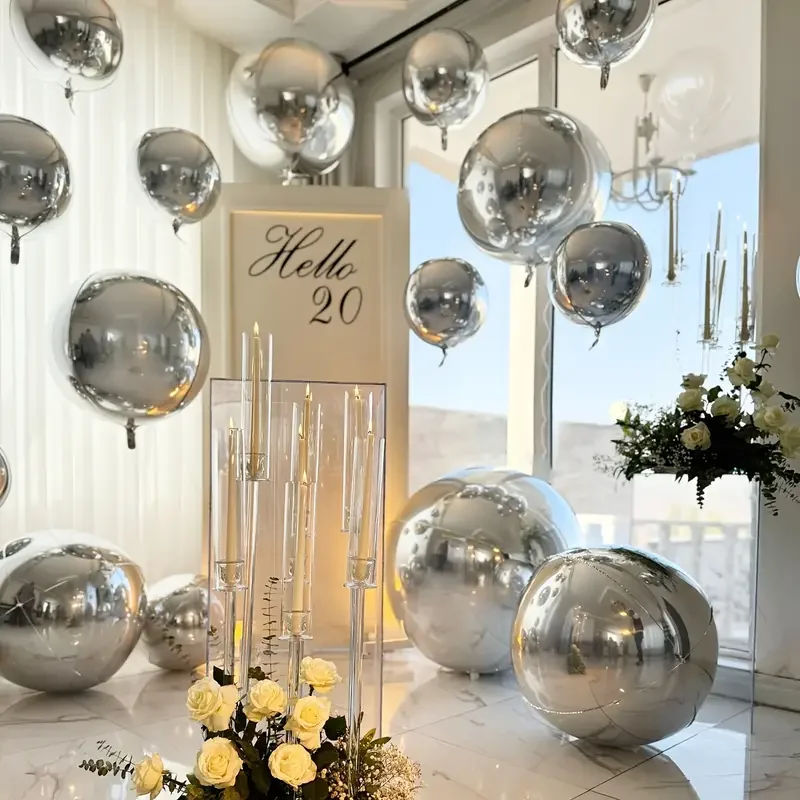 10-70 Zoll Silber 4D Runder Folienballon Große 4D Silber Party Heliumballons für Geburtstagsfeier Hochzeit Babyparty Deocr Globos