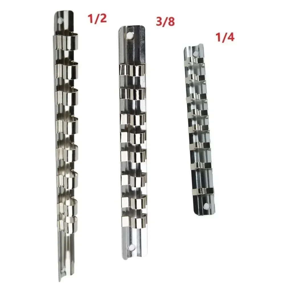 Socket Storage Rack Holder 1/4&lsquo;&rsquo; 3/8&lsquo;&rsquo; 1/2&lsquo;&rsquo; With 8 Clips On Rail Tool Organizer Storage Power Tool Accessories
