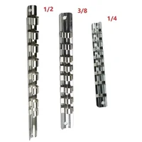 Socket Storage Rack Holder 1/4‘’ 3/8‘’ 1/2‘’ With 8 Clips On Rail Tool Organizer Storage Power Tool Accessories 1