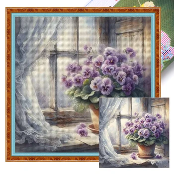 Full Embroidery Eco-cotton Thread 11CT Printed Flower Cross Stitch Kit 40x40cm 4
