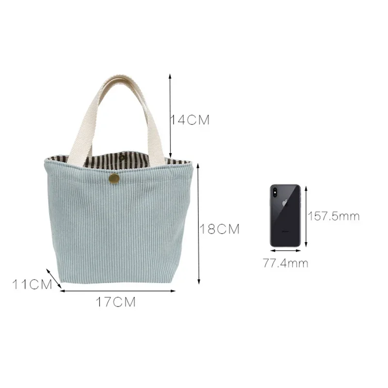 Small Corduroy Lunch Bag Women Eco Canvas Portable Tote Bags Mini Female Students Bento Picnic Food Bag Travel Handbags lunch bag bento bag