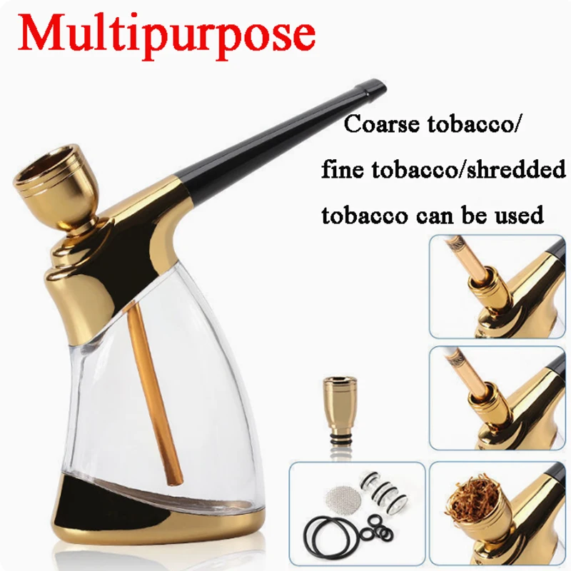 Gold Shisha Shaped Hookah Water Pipe Smoking Tool with Shisha Accessories One Hand Holding for Father Boyfriend or Friends