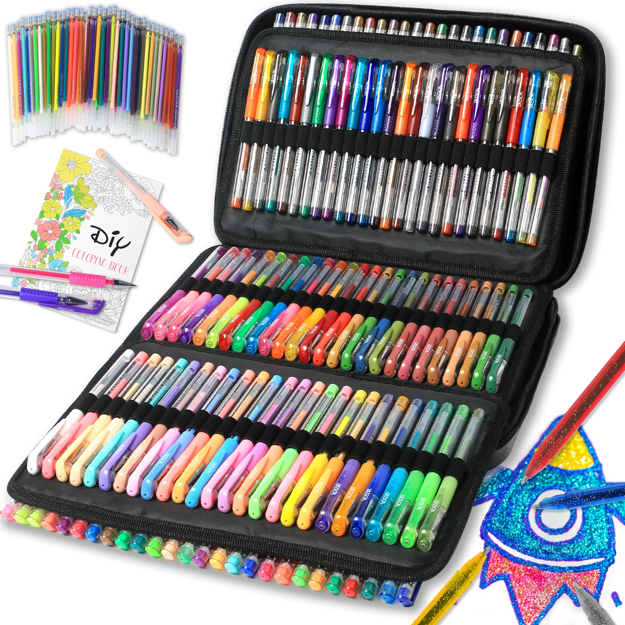 Pack Gel pens Set 120 Colored Gel Pen with 120 Refills Fine Tip Glitter Gel  pens with Canvas Bag Kids Adults Coloring Books - AliExpress