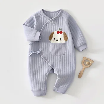 AYNIGIELL الخريف الوليد فراشة معطف سميكة الدافئة بذلة 0-6 أشهر الطفل الكرتون الحيوان نمط القطن الخالص ملابس أطفال 2