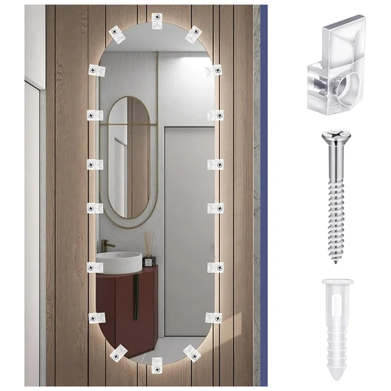【Bestselling Product】 AT29-32Pack Mirror Holder Clips,Clear Plastic Mirror Clip,Frameless Mirror Mounting Hardware,Mirror Holders For Wall Mounting.