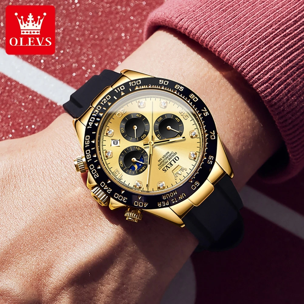 ساعة OLEVS للرجال ساعة ذهبية سيليكون مضيئة مقاومة...