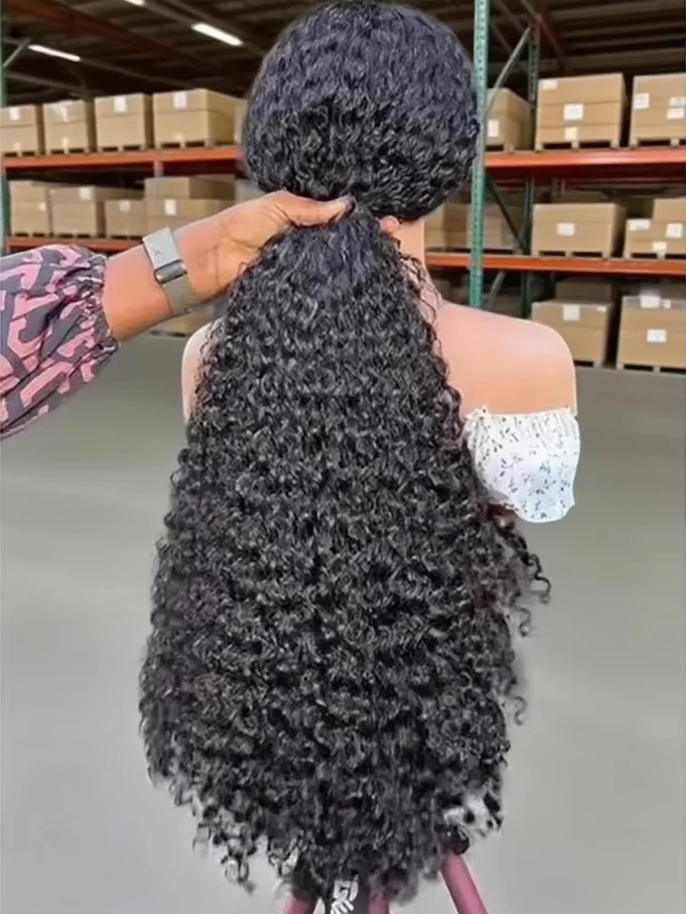 Perruques brésiliennes 13×6 HD en cheveux humains bouclés et rebondissants, pré-épilées avec baby hair, 36 38 pouces, perruque frontale en dentelle Water Wave, perruque frontale en dentelle Deep Wave sans colle, noir naturel, effet mouillé et ondulé, perruques frontales en dentelle Water Wave 13×4, densité 250%