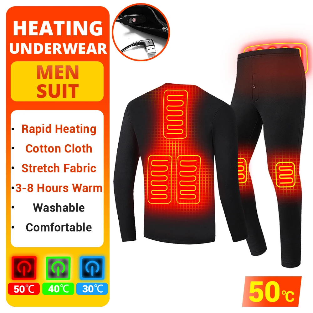 

Xiaomi Heating Underwear Fleece Cotton Heated Thermal Underwear Set USB Electric Heating Smart T-shirt And Pants Battery-powered
