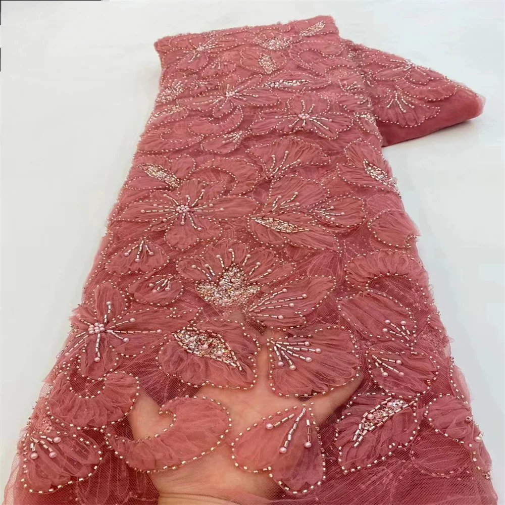 

Latest 3D Beads African French Lace Fabric 2023 High Quality Tulle Lace Fabric Material Bridal For Nigerian Wedding Dress XZ3256