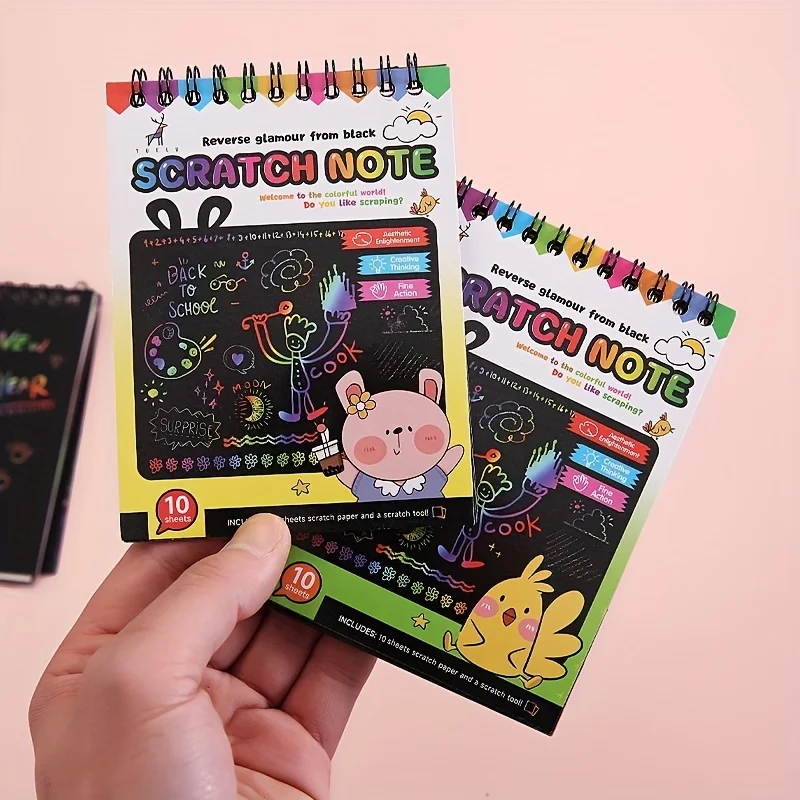 4 Books Rainbow Scratch Paper Art Notebooks Scratch Note Pads Rainbow Black Scratch Off Note Sheet for Boys Girls Birthday Gift 4