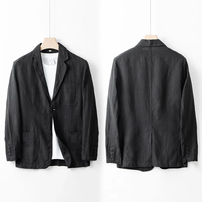 British Style New 100% Linen Blazer Hombre Daily Casual Blazer Loose Solid Single Layer Suit Jackets for Men Simple Ropa Hombre 3