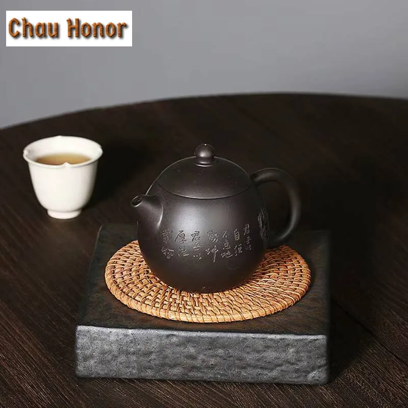 225ml Classic Yixing Raw Ore Black Mud Dragon Egg Zisha Teapot Handmade Household Chinese Kung Fu Tea Set Tea Ceremony Drinkware
