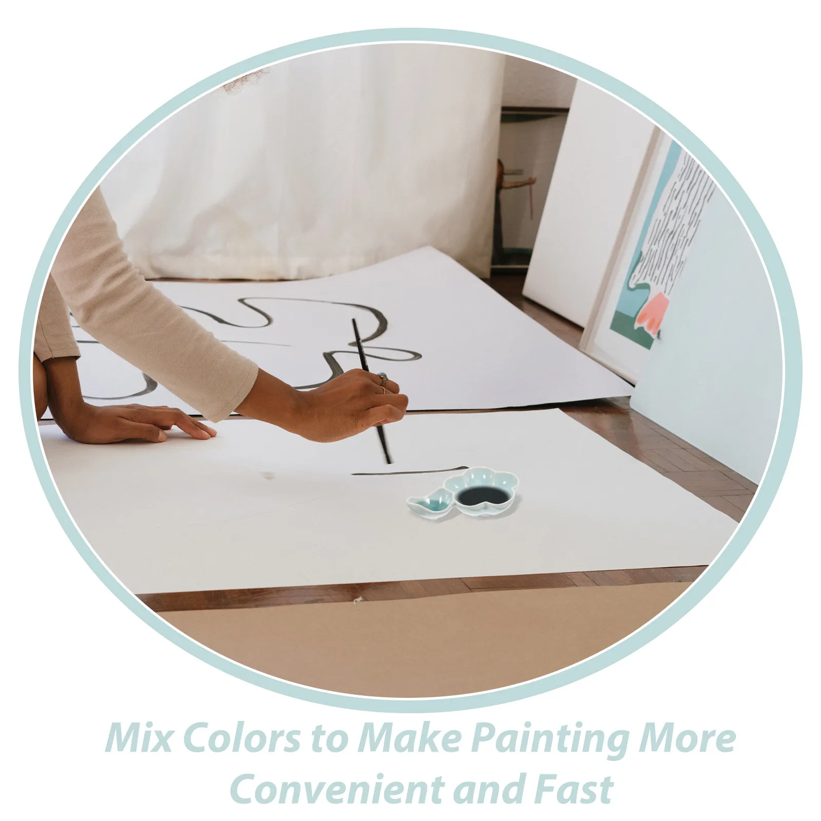 다기능 세라믹 잉크 접시 브러쉬 받침대 펜 세척 트레이 서예 연습용 잉크통 그림 용품 데스크탑