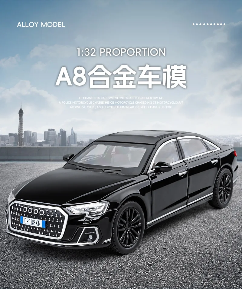 1:32 Audi A8 Alloy Car Model Diecasts Toy Car Sound Light Toy