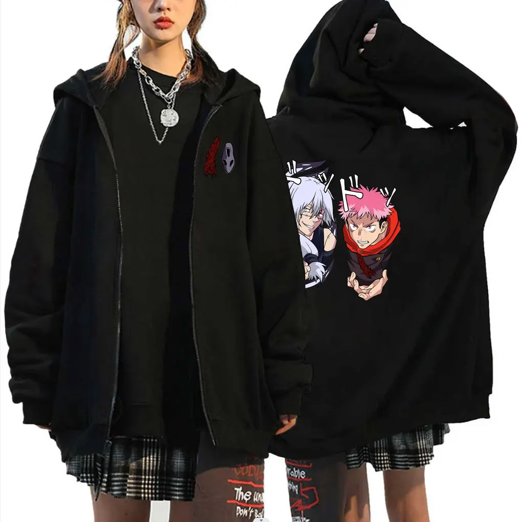 

Japanese Anime Jujutsu Kaisen Itadori Yuji Vs Mahito Print Zipper Hoodie Men Fashion Casual Zip Up Sweatshirt Unisex Fleece Coat