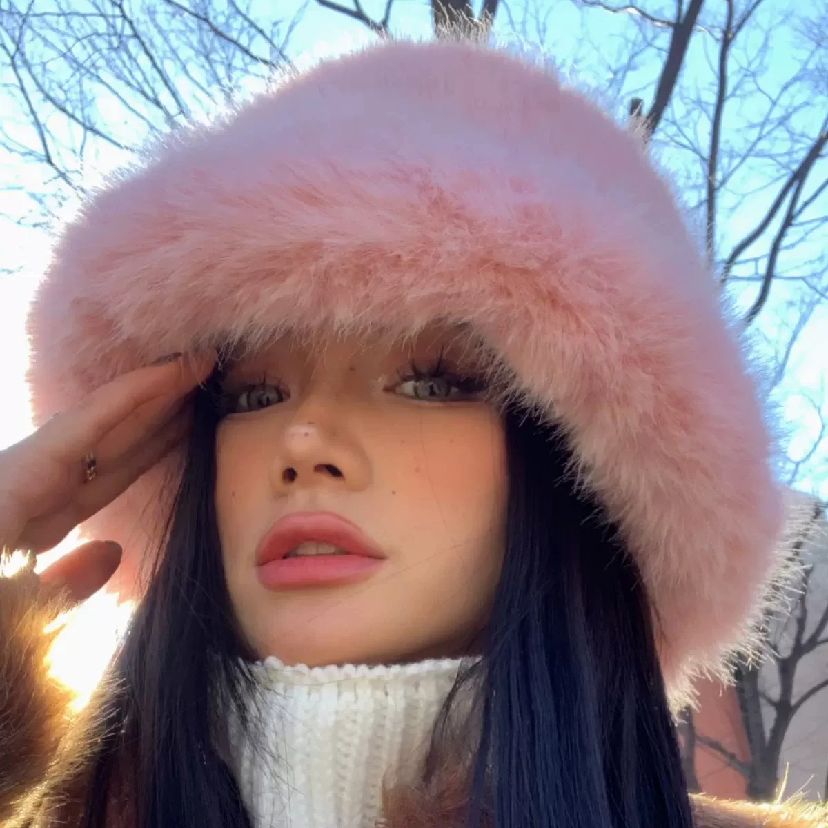 Women Bucket Hat Women Hat Bucket Hat y2k Fluffy Faux Fur Bucket Hats Women Rabbit Fur Warm Thick Plush Winter Hat Lady Fashion Luxury Panama Furry Fisherman Cap