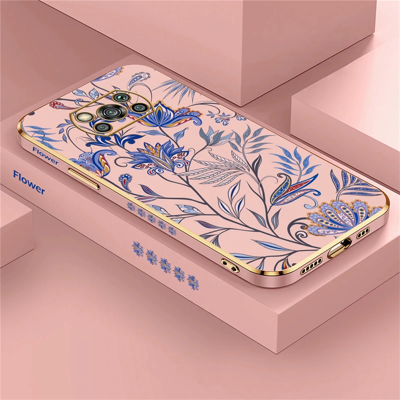 Luxury Plating Silicone Soft Cover with Patterned Floral Design